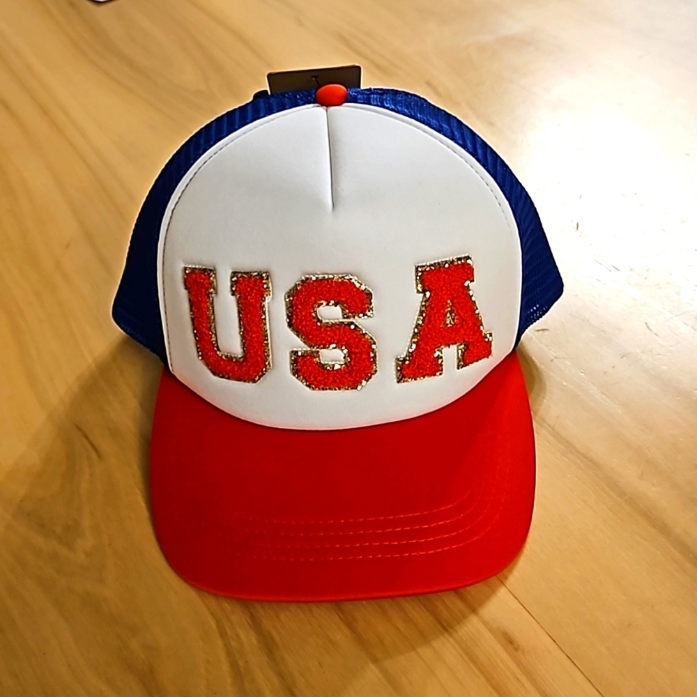 MIRMARU Baseball Cap Hat with Sparkly Puff Print USA  NWT